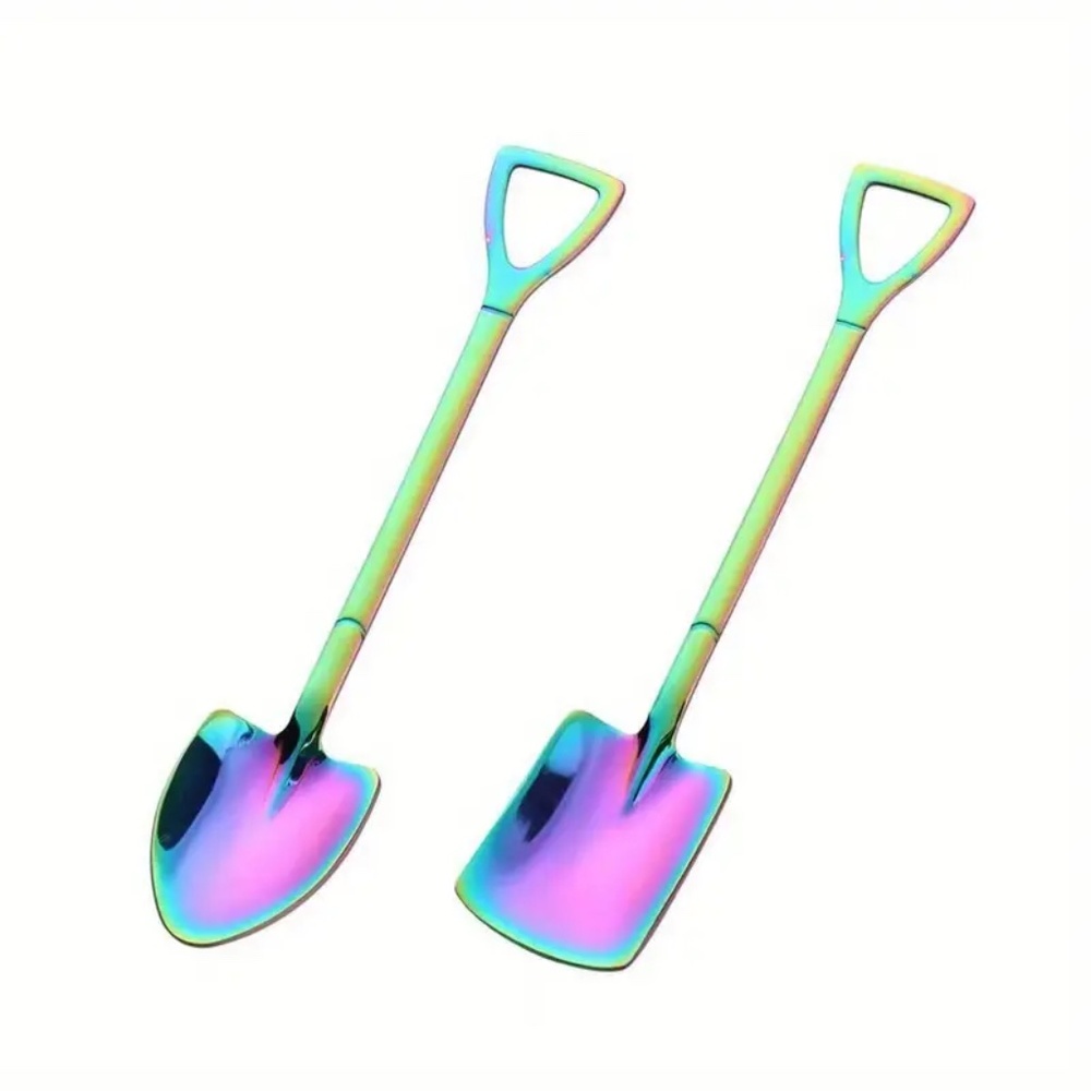 Set of 2-Stainless Steel Shovel Spoons Rainbow Colorful Teaspoons